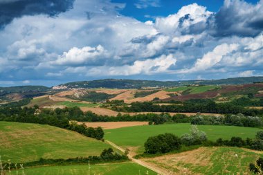 Yazın Val d Orcia, Siena, Toskana 'da kırsal alan.