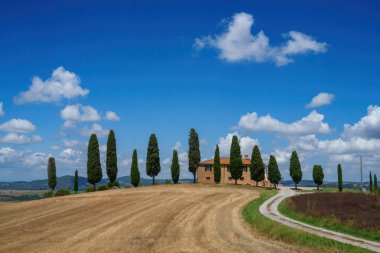 Tuscany 'deki kırsal alan Pienza, Siena vilayeti, Toskana, İtalya