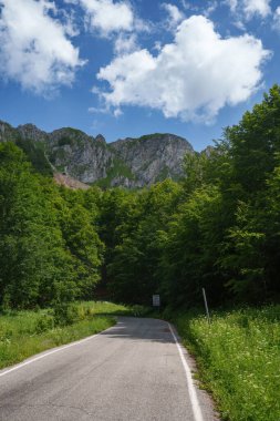 Yaz mevsiminde Sella di Leonessa, Terminillo, Rieti, Lazio, İtalya yolundaki dağ manzarası