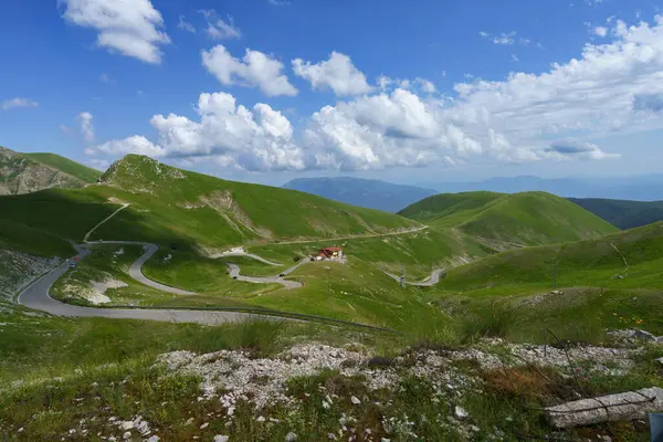 Гірський Пейзаж Вздовж Дороги Селли Леонесса Термільо Провінція Рієті Лаціо Стокове Зображення