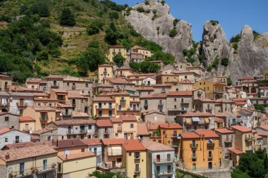 View of Castelmezzano, historic town in Potenza province, Basilicata, Italy clipart