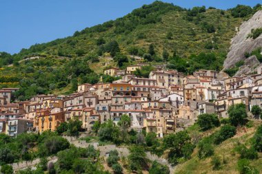 View of Castelmezzano, historic town in Potenza province, Basilicata, Italy clipart