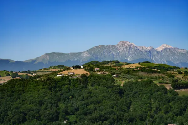 Yazın Penne 'den Teramo, Abruzzo, İtalya' ya giden yol boyunca kır manzarası