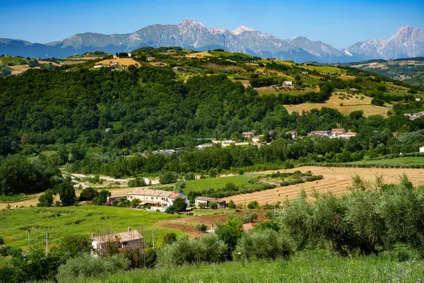 Yazın Penne 'den Teramo, Abruzzo, İtalya' ya giden yol boyunca kır manzarası