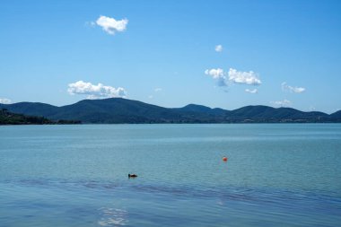 Torricella ve Monte del Lago yakınlarındaki Trasimeno Gölü, Perugia, Umbria, İtalya