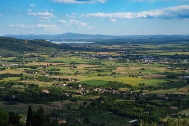 Panoramic view from Cortona, in the Arezzo province, Tuscany,  Italy, at summer clipart