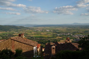 Cortona 'nın tarihi binaları, Arezzo ili, Toskana, İtalya