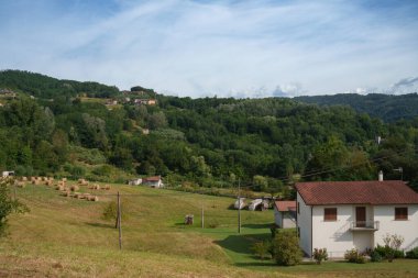 Bagni di Lucca 'dan Castelnuovo Garfagnana, Toskana, İtalya' ya uzanan yaz manzarası