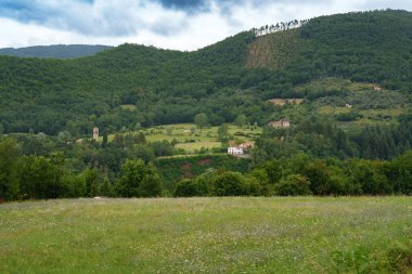 Mountain landscape at Foce Carpinelli, Lucca province, Tuscany, Italy. Morning clipart