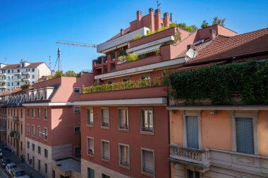 Residential buildings along via Piero della Francesca in Milan, Lombardy, Italy clipart