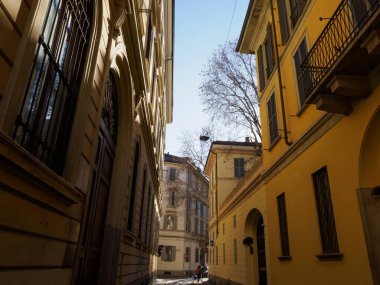 Cappuccio üzerinden eski binalar, tarihi Milano caddesi, Lombardy, İtalya