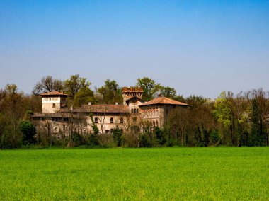 Marne, Brembate yakınlarındaki tarihi köy, Bergamo ili, Lombardy, İtalya, baharda