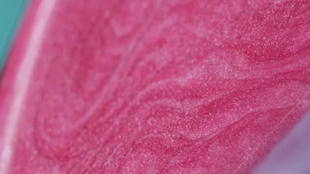 Lichid Sclipici Fluxul Vopsea Picătură Email Defocalizat Strălucitor Roz Strălucitor — Videoclip de stoc