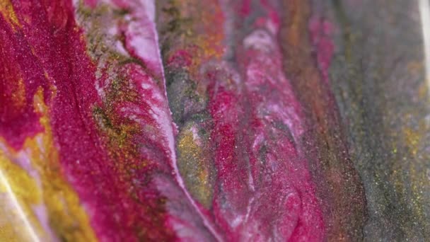 Fluid Art Glitter Paint Flow Pink Golden Black Color Sparkling — Stock Video