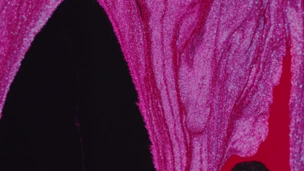 グリッターインク水 こぼれを塗る アクリルブレンド ピンク アート 抽象的 — ストック動画