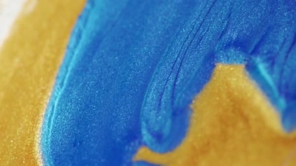 Textura Fluida Brilhante Fluxo Tinta Cor Azul Dourado Brilhante Espumante — Vídeo de Stock