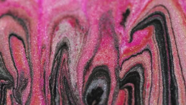 Glitter Inkt Vloeibare Kunst Zwarte Roze Kleur Glanzend Metallic Verf — Stockvideo