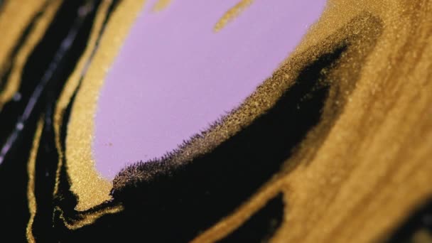 Sparkling Ink Glitter Fluid Texture Golden Black Violet Color Shimmering — Stock Video