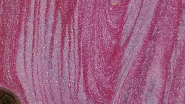 Glitter Inktgolf Vloeistoflekkage Sprankelende Vloeistof Verspreiden Glanzend Roze Goud Kleur — Stockvideo