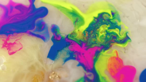 Mistura Tinta Água Textura Arte Fluida Brilhante Néon Rosa Amarelo — Vídeo de Stock