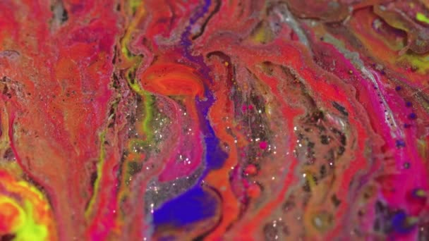 Textura Arte Fluida Pinte Fluxo Água Brilhante Laranja Rosa Azul — Vídeo de Stock