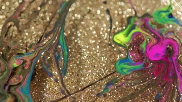 Textura Arte Fluido Pinta Flujo Agua Color Verde Rosado Brillante — Vídeos de Stock