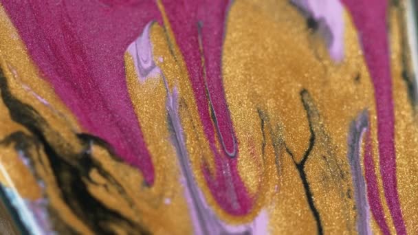 Texture Fluida Glitter Flusso Vernice Colore Rosa Dorato Nero Scintillante — Video Stock