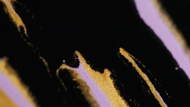 Derrame Pintura Mezcla Tinta Brillo Húmedo Color Violeta Negro Dorado — Vídeos de Stock