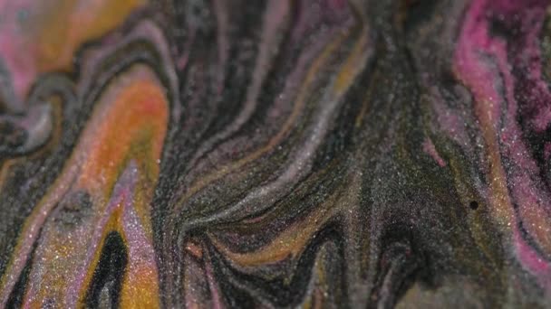 Mezcla Tinta Brillante Arte Fluido Negro Dorado Rosa Plata Color — Vídeos de Stock