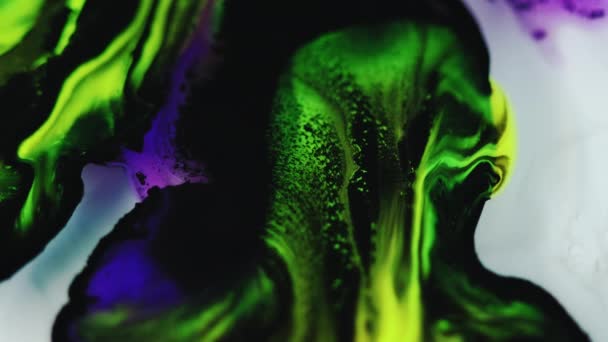 Boya Damlası Mürekkep Akışı Neon Sıvısı Karışımı Parlak Yeşil Siyah — Stok video