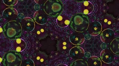 Soyut arkaplan. Sıvı sim karışımı. Renkli boya kaleydoskop. Koyu yeşil parlak mürekkep kabarcıkları yaratıcı süs sanatında harmanlanır..