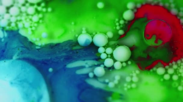 Fondo Flujo Colorido Mezcla Pintura Derrama Arte Fantasía Verde Brillante — Vídeo de stock