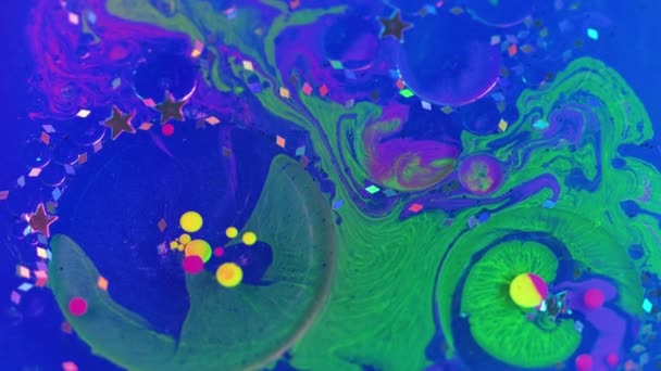 Fondo Abstracto Mezcla Pintura Burbujas Arte Líquido Fantasía Círculos Purpurina — Vídeo de stock