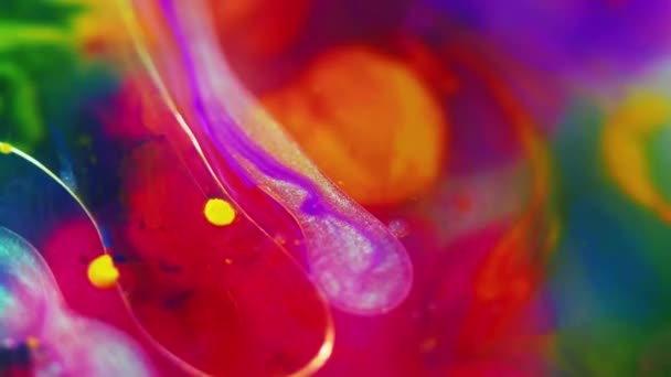 Wasser Bemalen Farbe Ölblase Defokussiert Neon Rosa Grün Blau Tinte — Stockvideo