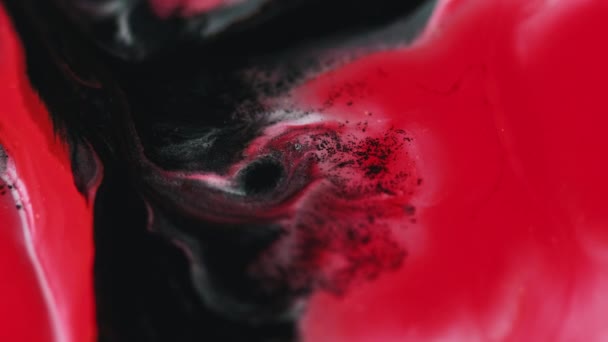Farbfluss Farbflüssigkeitswelle Defokussiert Rot Schwarz Feuchte Tinte Wasser Mischung Verschütten — Stockvideo