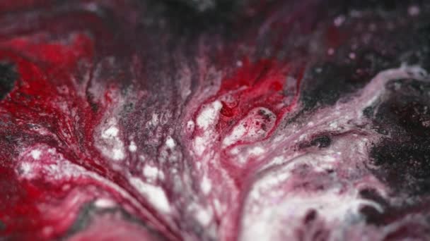 Peinture Goutte Goutte Flux Encre Mélange Fluide Flou Rouge Noir — Video