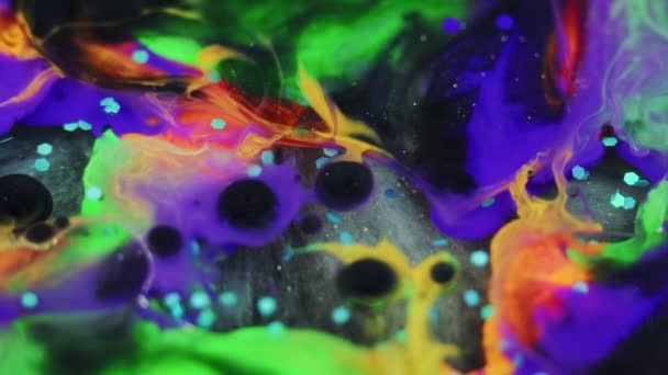 Abstracte Achtergrond Verfmix Fantasie Vloeibare Kunst Kleurrijke Helder Paars Groene — Stockvideo