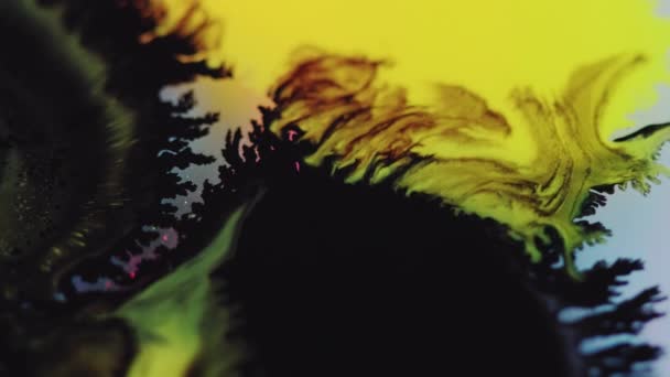 Mürekkep Damlası Suya Boya Sıçramış Islak Sıçraması Odaklanmamış Parlak Sarı — Stok video