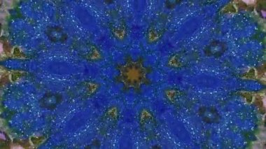 Soyut arkaplan. Parlak kaleydoskop. Hipnotik süs. Parlak mavi altın parçacıkları sıvı mürekkep hipnotik hareketleri hipnotize eder ve sanata etki eder..