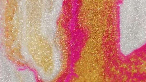 Natte Glitter Lekkage Metaalverf Neon Roze Gouden Witte Kleur Glanzende — Stockvideo