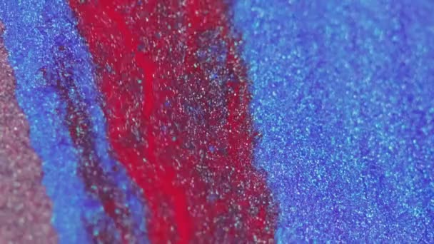 Glitter Paint Spill Fluid Background Sparkling Liquid Red Blue Color — Stock Video