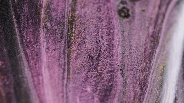 Goteo Tinta Brillante Arte Fluido Color Violeta Púrpura Dorado Negro — Vídeos de Stock