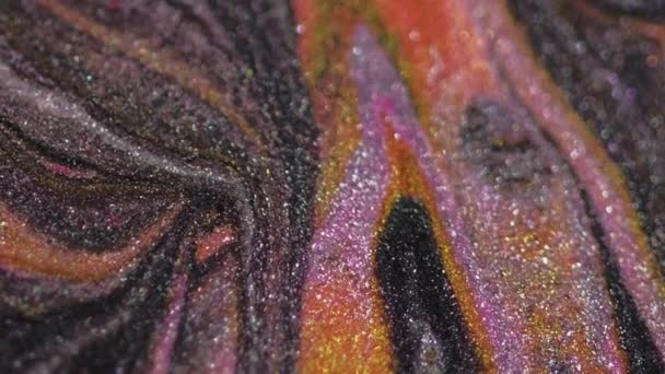 Fluido Purpurina Pintura Mármol Color Negro Dorado Violeta Plata Brillante — Vídeo de stock