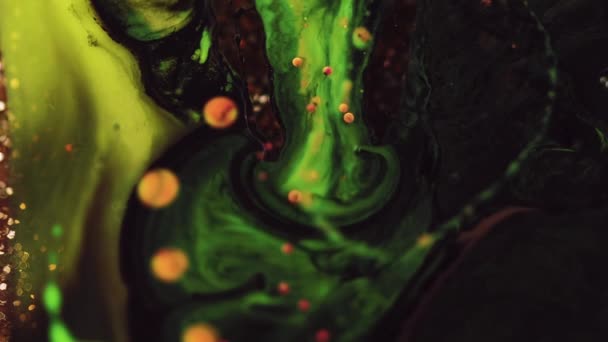 Pintar Fundo Movimento Mistura Misteriosa Tinta Líquida Verde Néon Preto — Vídeo de Stock
