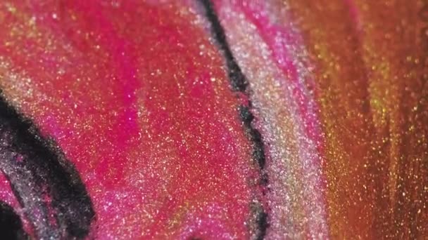 Fluxo Tinta Brilhante Arte Fluida Cor Rosa Preto Dourado Espumante — Vídeo de Stock