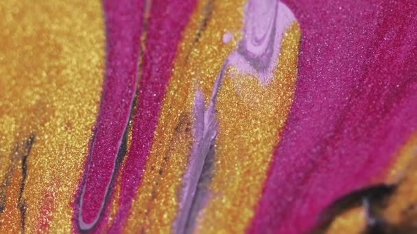 Mokrá Třpytivá Textura Tok Inkoustu Zlatá Růžová Černá Barva Jiskřivé — Stock video