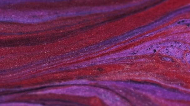 摘要背景 闪闪发光的墨水沙子混合艺术 褪色闪亮的红色黑色紫色液体油漆混合颗粒光滑的纹理流 — 图库视频影像