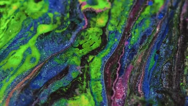 Υγρό Φόντο Χρώματος Πολύχρωμο Μείγμα Μαγικό Μείγμα Glitter Ζωντανό Νέον — Αρχείο Βίντεο
