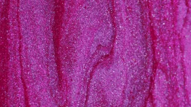 Nasse Glitzertextur Metallische Tinte Fließt Rosa Lila Farbe Schimmernde Teilchen — Stockvideo