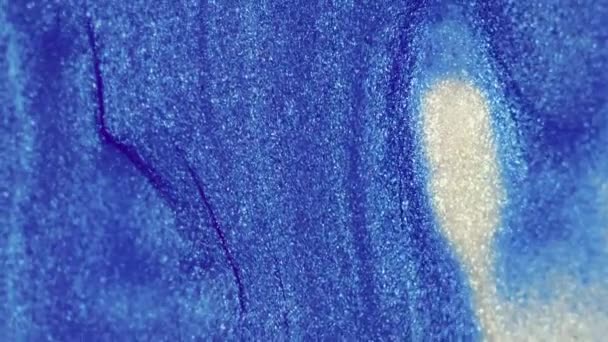 Texture Humide Aux Paillettes Flux Encre Métallique Bleu Blanc Couleur — Video